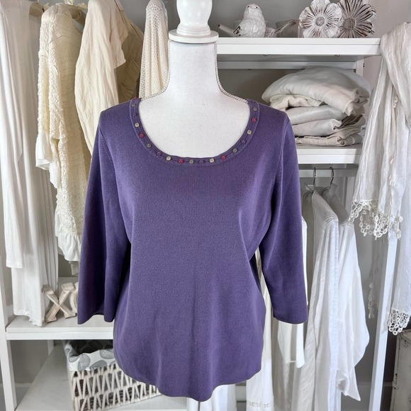 Sweaters - Christopher & Banks women's sz. large lavendar knit sweater, embellished 1530